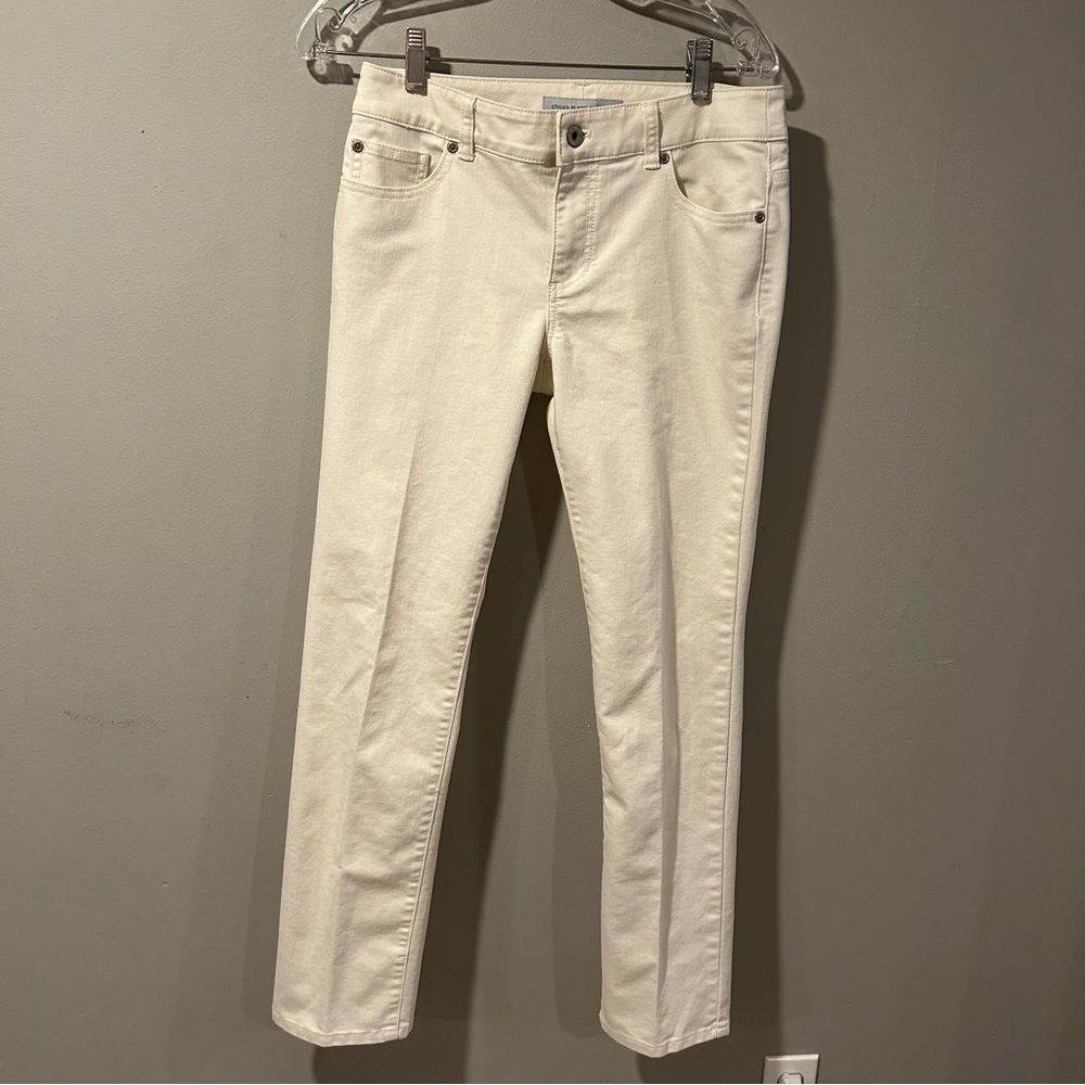Chico's Platinum Denim Cream Slim Leg Jean Women Size 0 Stretch